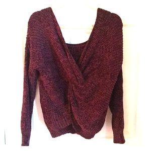 Wine colored velour knotted back sweater